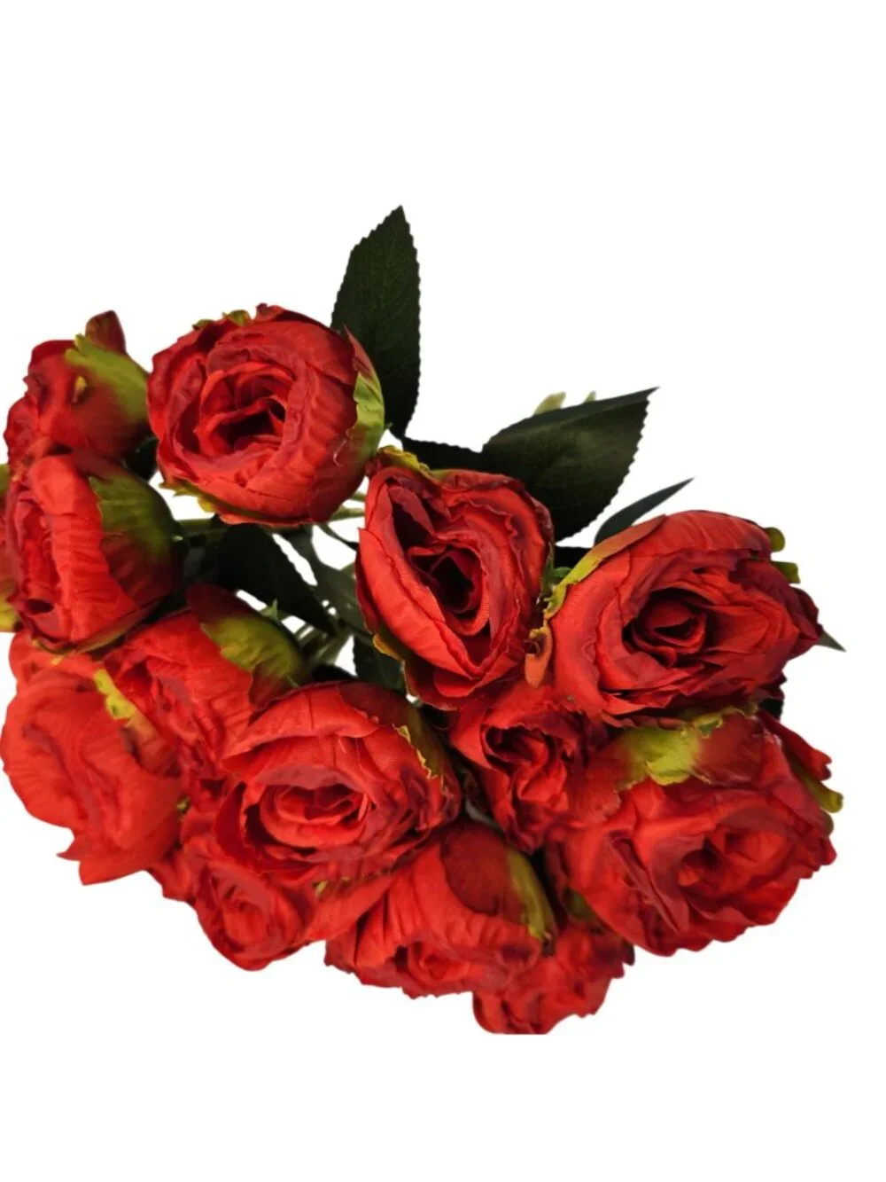 Burnt Edge Artificial Roses, 18 Stem Red Rose Bouquet, 15 Inch Faux Flowers, Wed